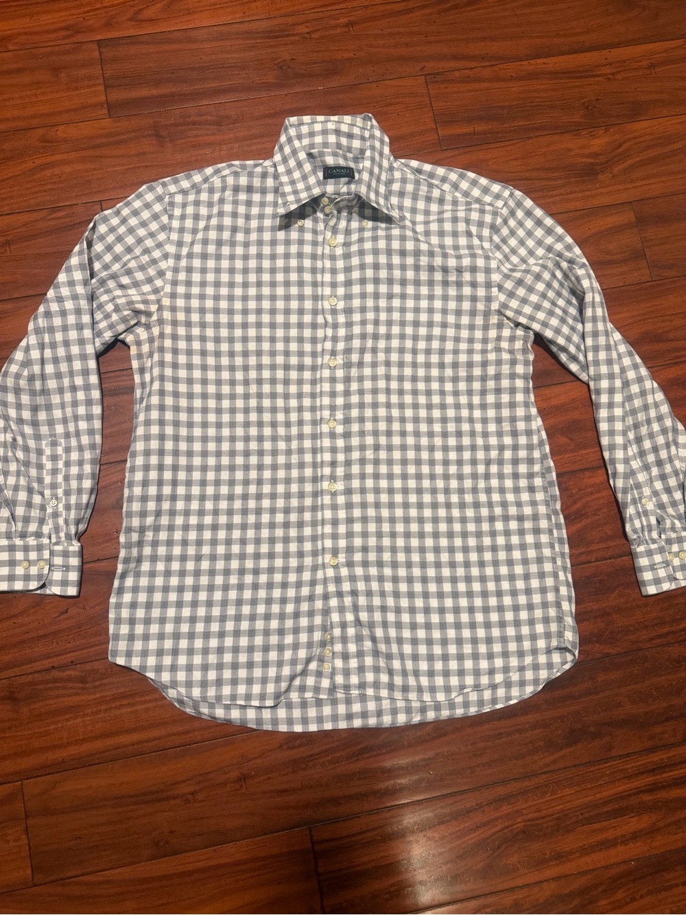 Canali‎ Blue and White Gingham Button-Down Shirt